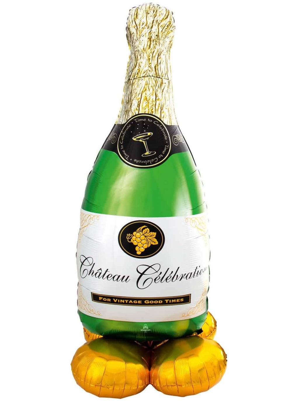 Balão de alumínio AirLoonz garrafa de champanhe para festa verde e dourado que se mantém de pé sozinho