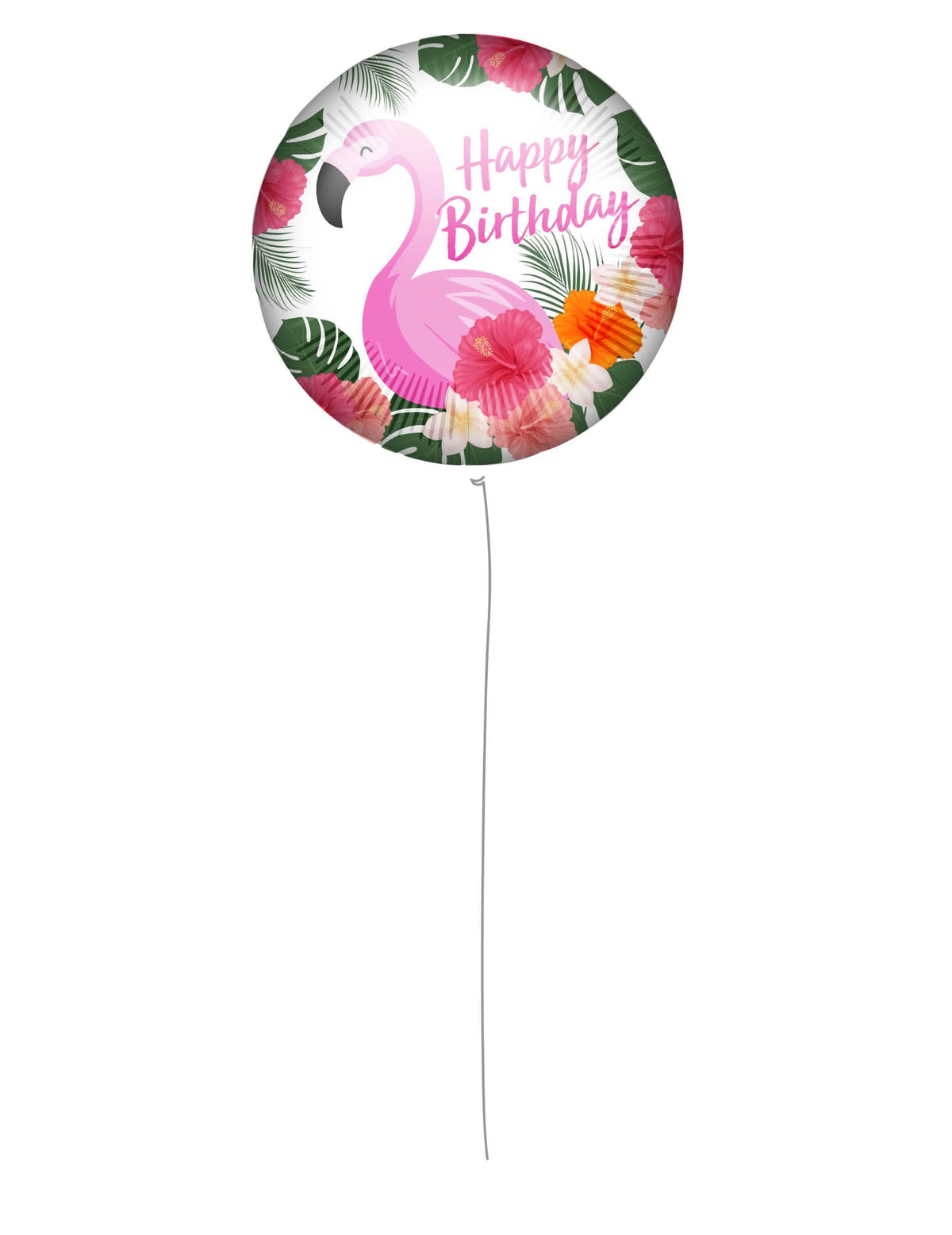 Balão de alumínio Happy Birthday Flamingo cor de rosa para aniversário branco e cor de rosa com motivos tropicais