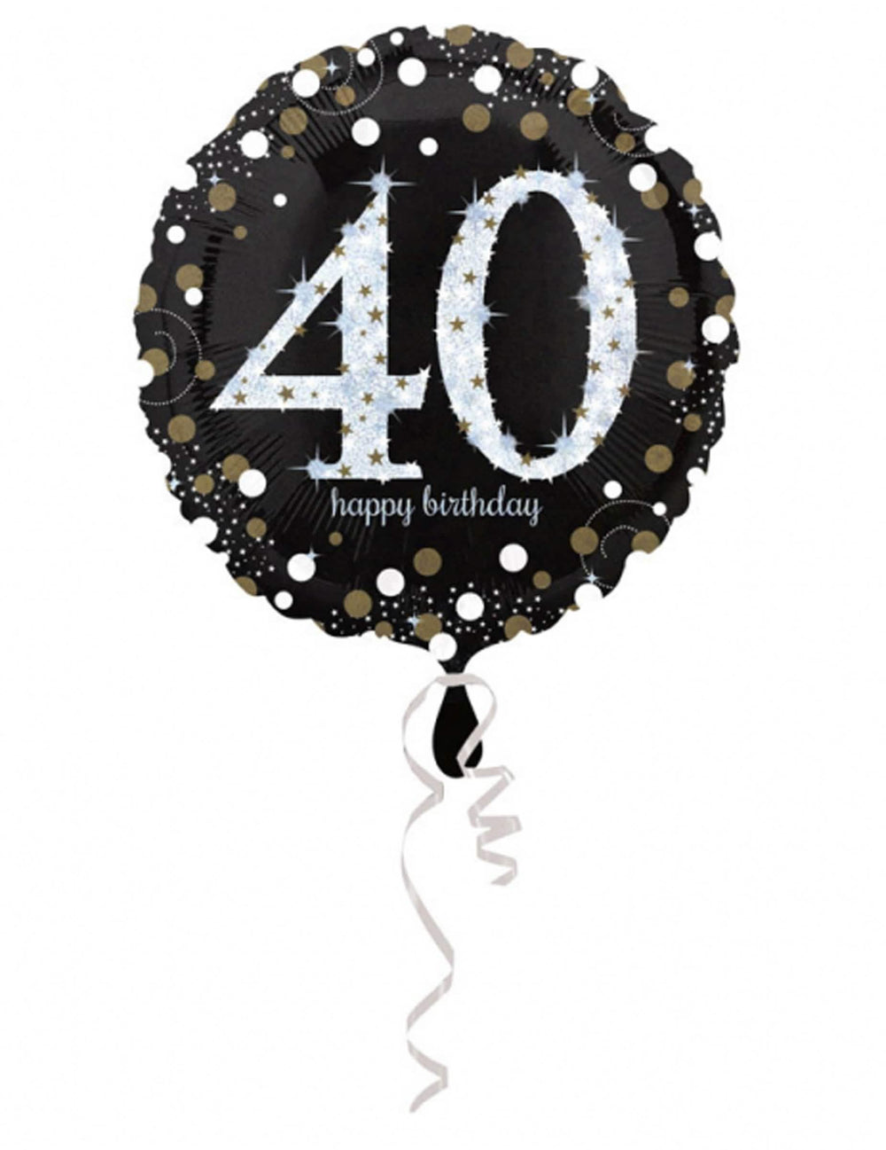 Balão de alumínio cintilante Happy Birthday 40 para aniversário preto e dourado