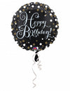 Ballon aluminium Happy Birthday scintillant pour anniversaire noir et or