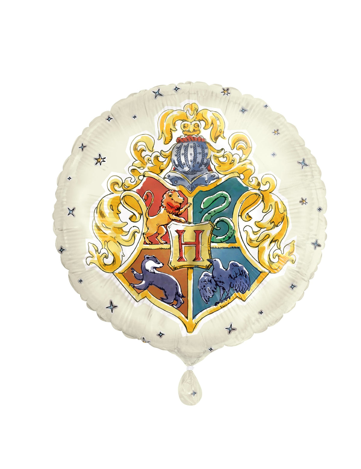 Ballon aluminium Harry Potter blanc cassé avec blason de Poudlard