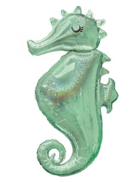 Balão de alumínio cavalo-marinho para decoração de aniversário sereias verde iridescente