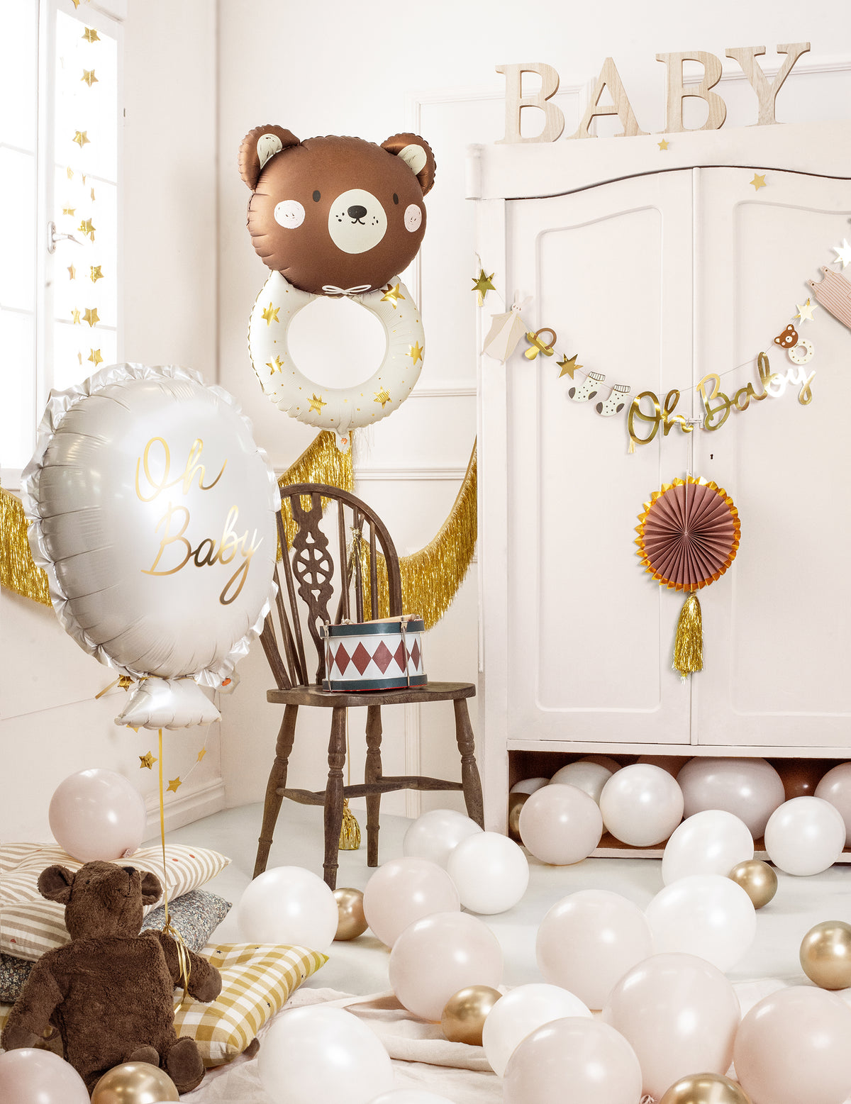 Balão de alumínio chocalho com ursinho de peluche 61 x 88 cm	