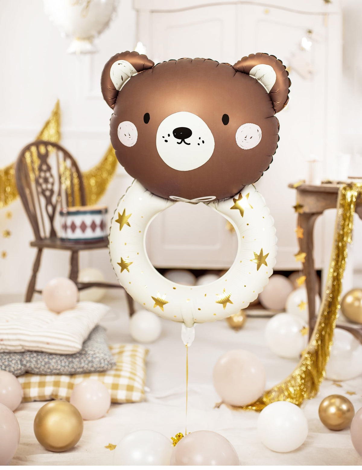 Balão de alumínio chocalho com ursinho de peluche 61 x 88 cm	