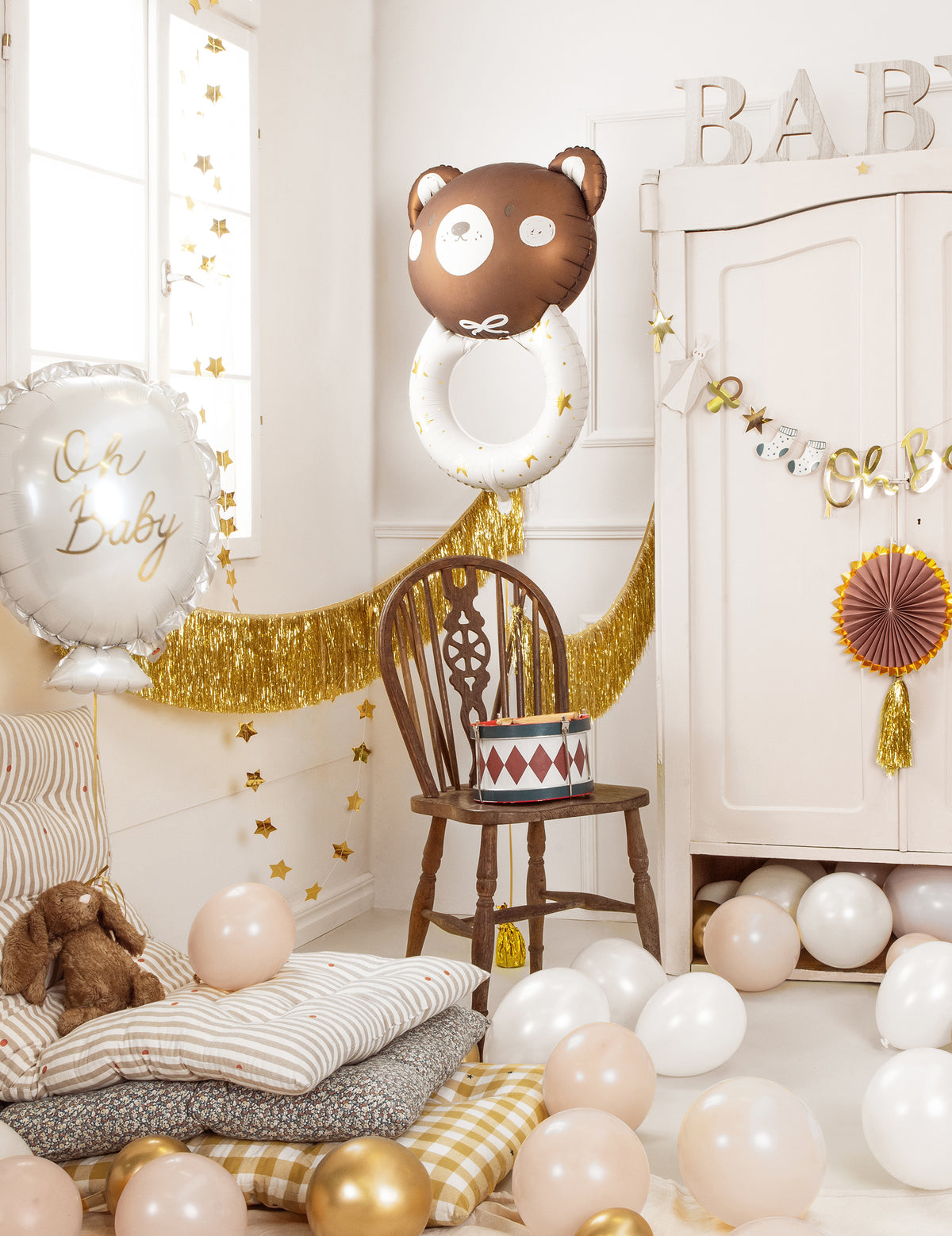 Balão de alumínio chocalho com ursinho de peluche 61 x 88 cm	