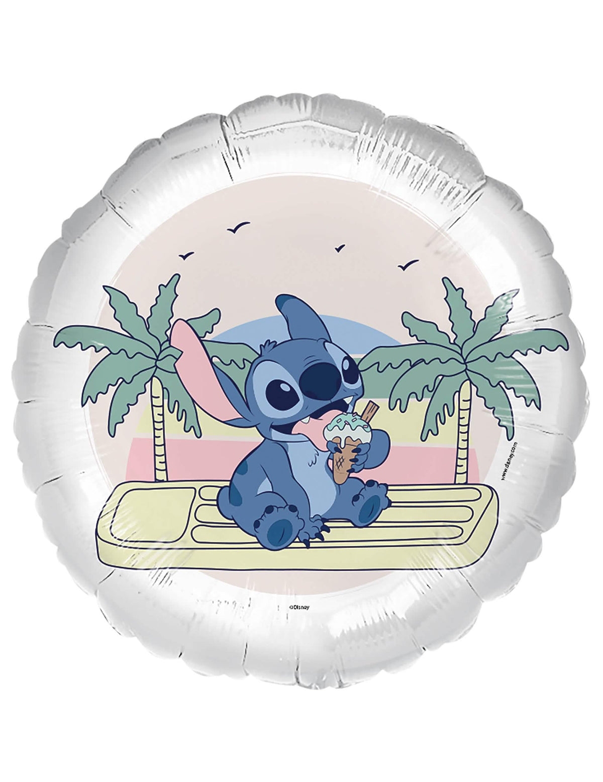 Balão de alumínio Stitch branco com motivo tropical e gelado