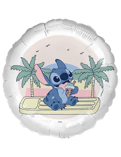 Balão de alumínio Stitch branco com motivo tropical e gelado