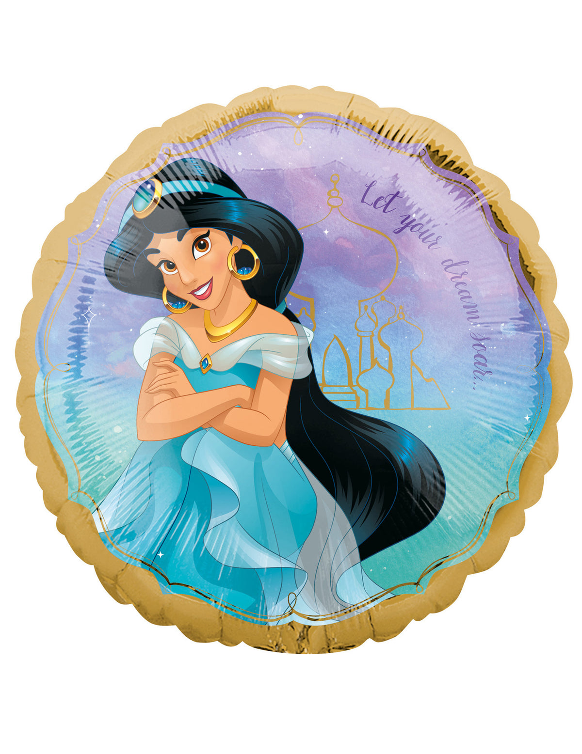 Ballon aluminium Jasmine Disney pour enfant bleu et or