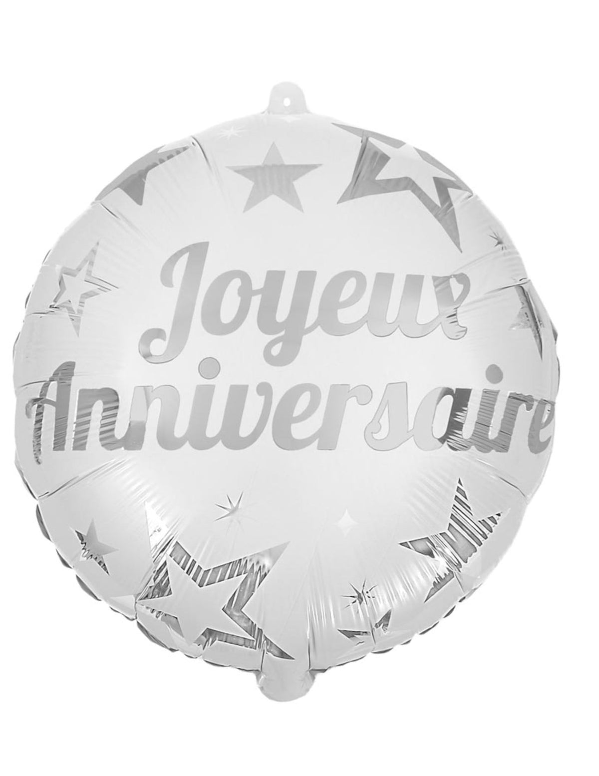Ballon aluminium Joyeux anniversaire blanc à motifs étoiles argentées