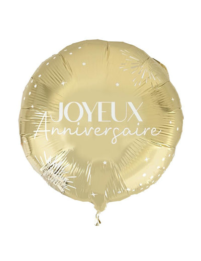 Balão metalizado joyeux anniversaire dourado 35 cm