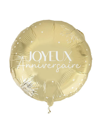 Balão metalizado joyeux anniversaire dourado 35 cm