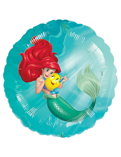 Balão de alumínio A pequena sereia para criança azul turquesa com Ariel e Polochon