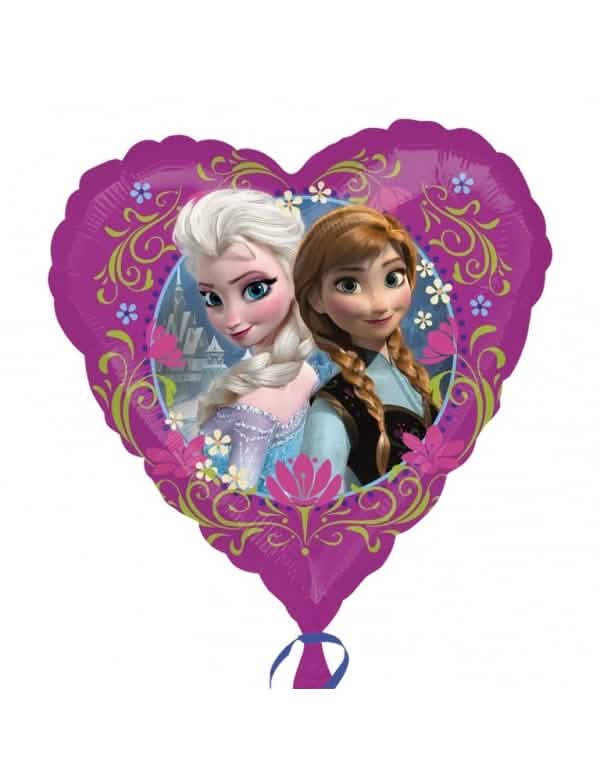 Balão de alumínio em forma de coração Frozen para criança roxo com Anna e Elsa