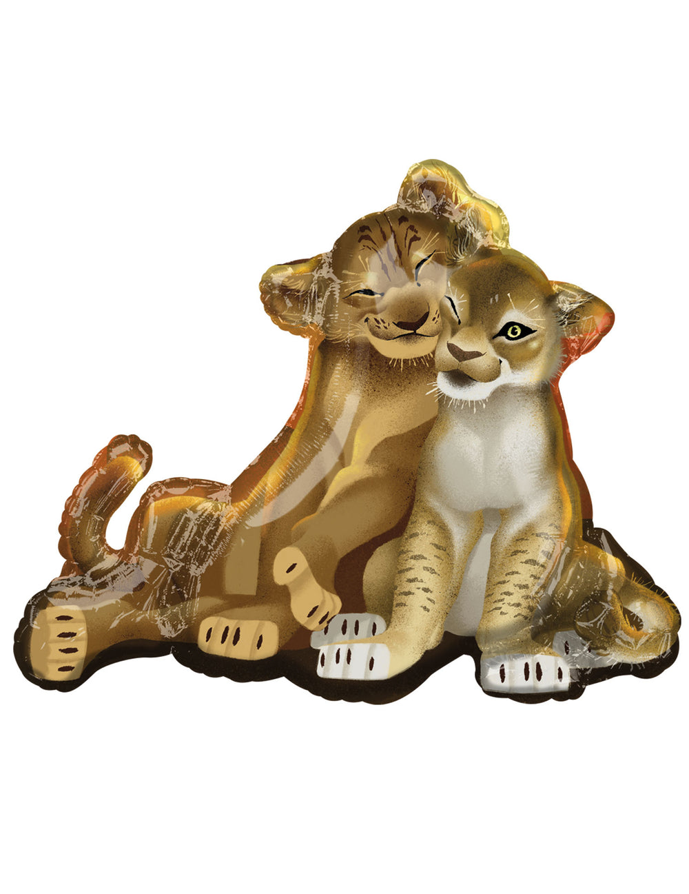 Ballon aluminium Le Roi Lion pour décoration jaune et orange représentant Simba et Nala
