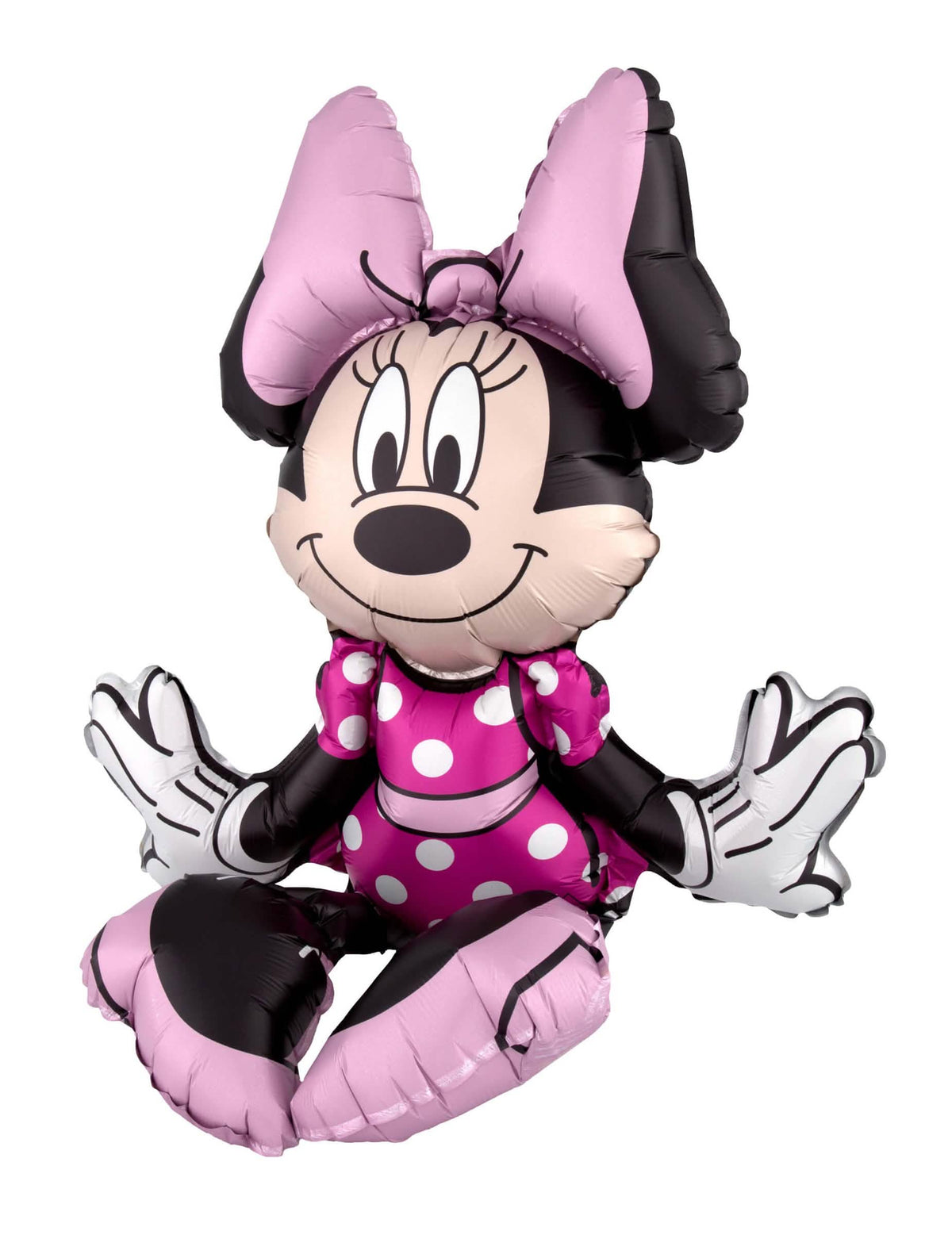 Balão de alumínio Minnie Mouse sentada para criança cor de rosa com bolinhas brancas