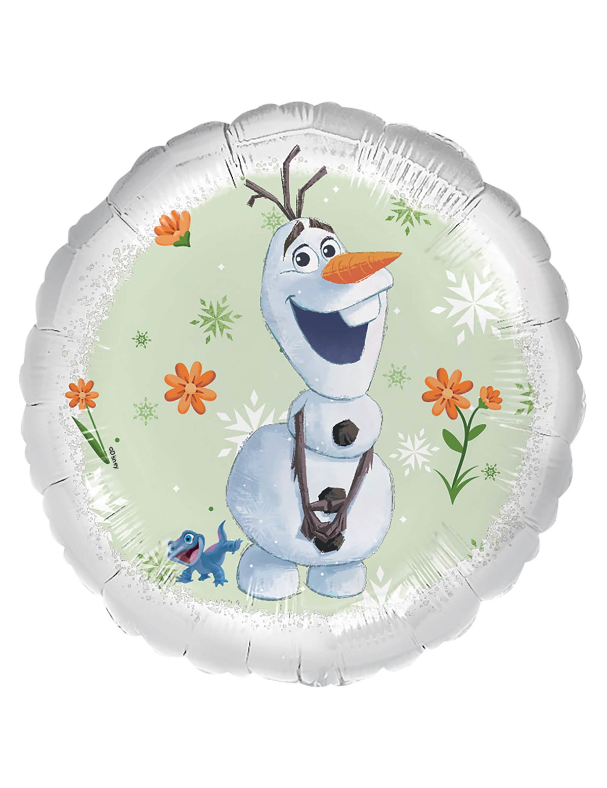 Balão de alumínio Olaf Frozen para criança branco e verde com motivos de flores
