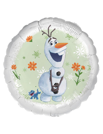 Balão de alumínio Olaf Frozen para criança branco e verde com motivos de flores