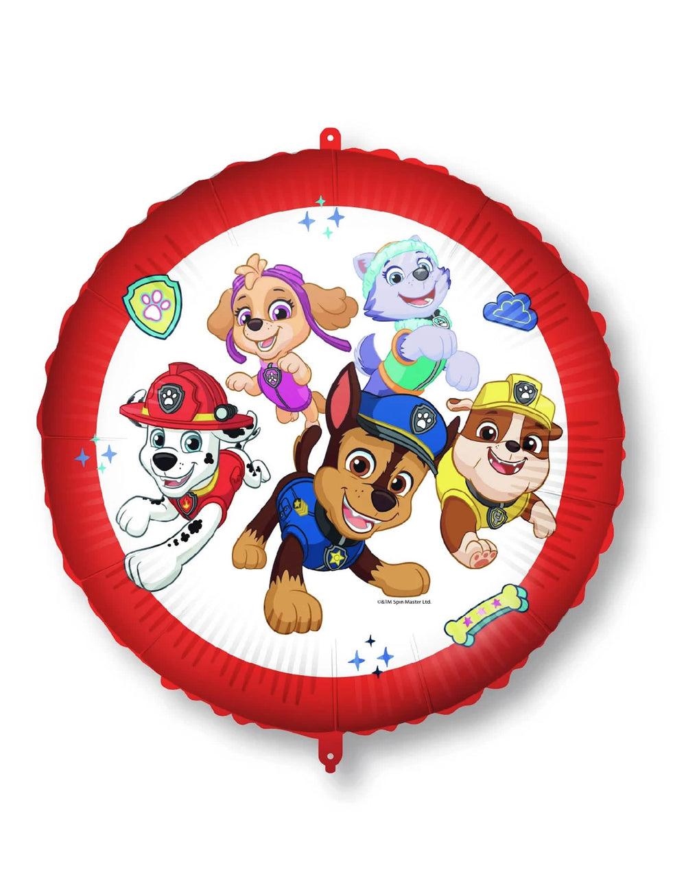 Balão de alumínio Patrulha Pata para criança redondo vermelho e branco com personagens