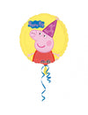 Ballon aluminium anniversaire Peppa Pig pour enfant jaune avec chapeau de fête