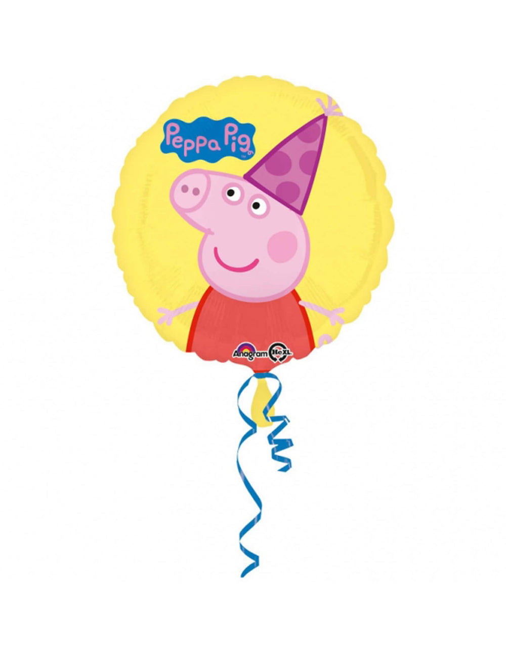 Balão de alumínio aniversário Peppa Pig para criança amarelo com chapéu de festa