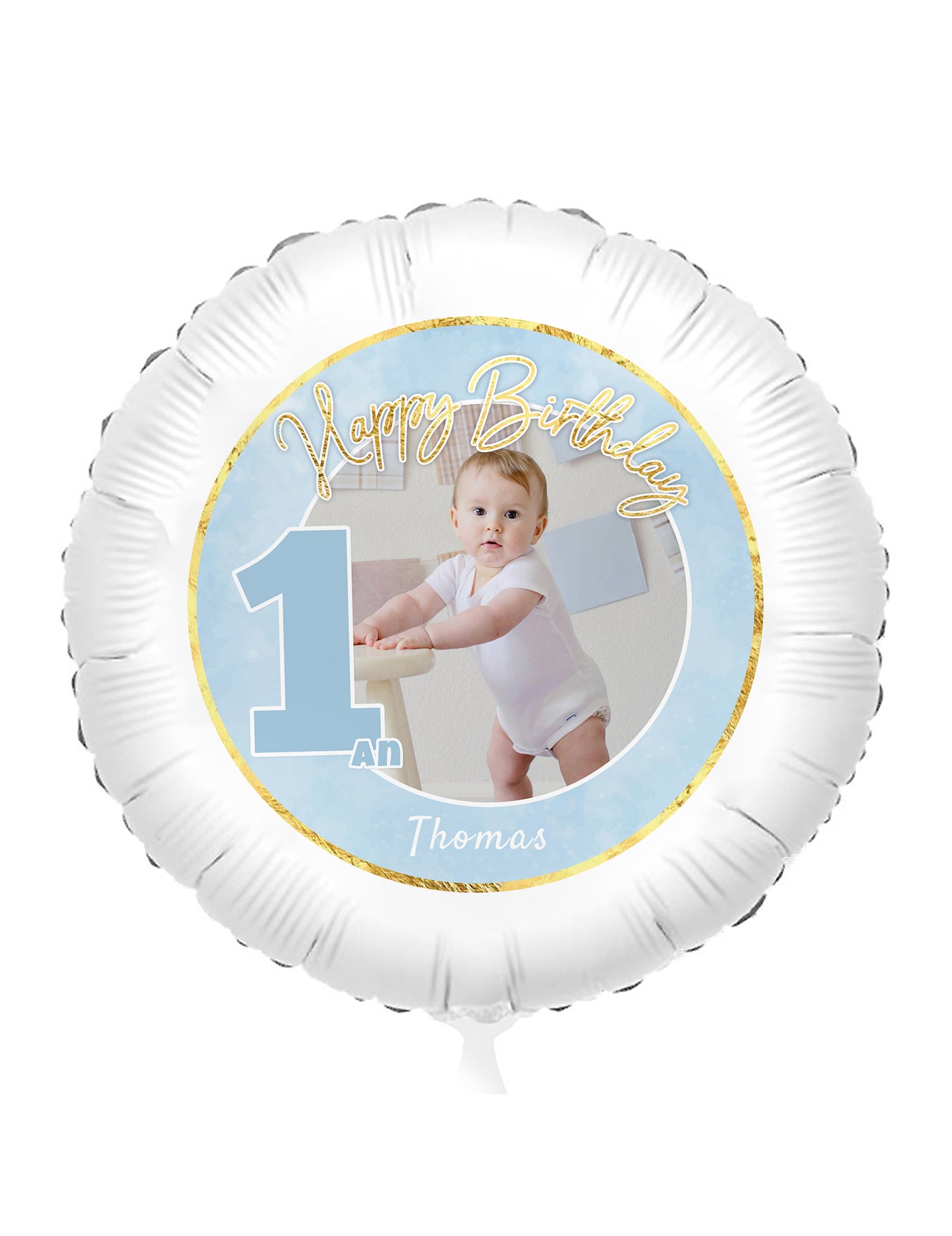 Balão de alumínio personalizável 1 ano azul e dourado 50 cm