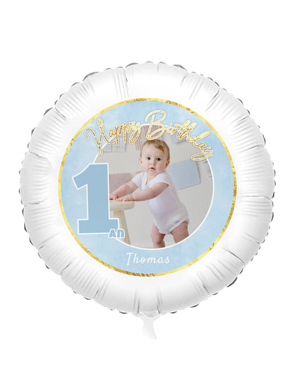 Balão de alumínio personalizável 1 ano azul e dourado 50 cm
