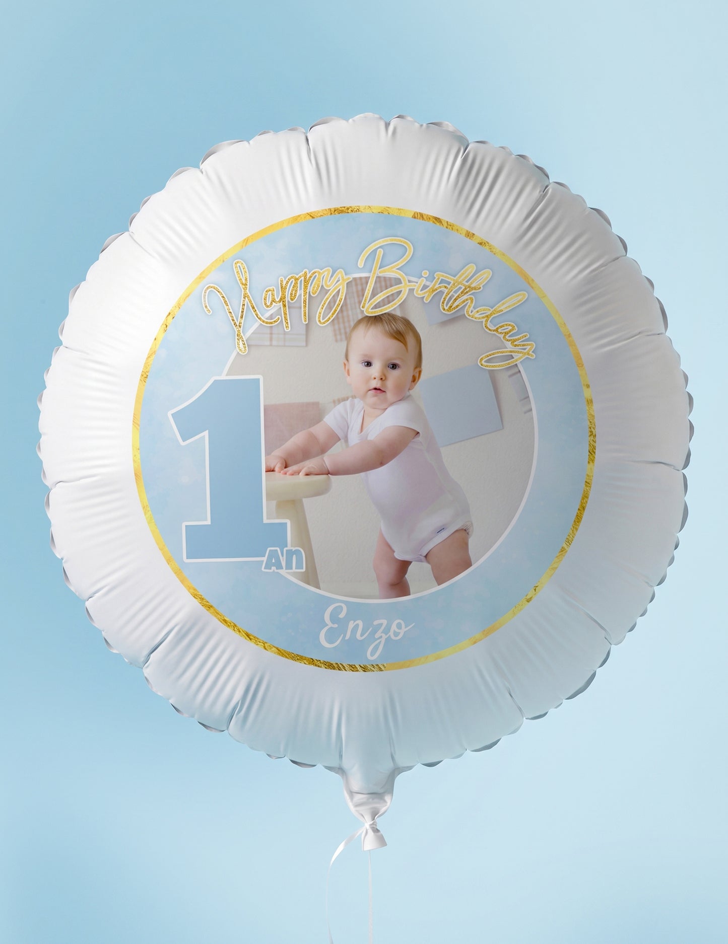 Balão de alumínio personalizável 1 ano azul e dourado 50 cm