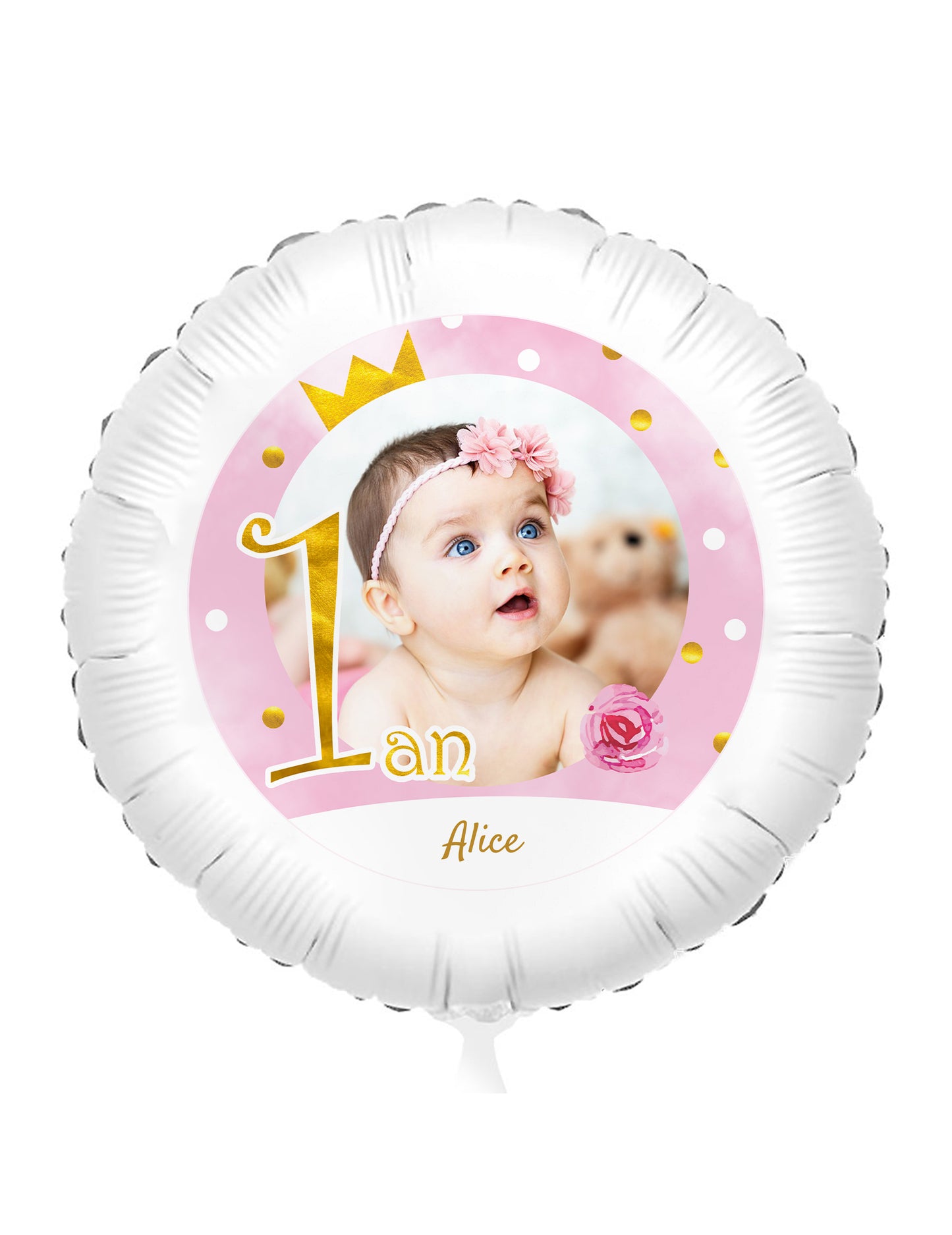 Balão de alumínio personalizável 1 ano rosa e dourado 50 cm