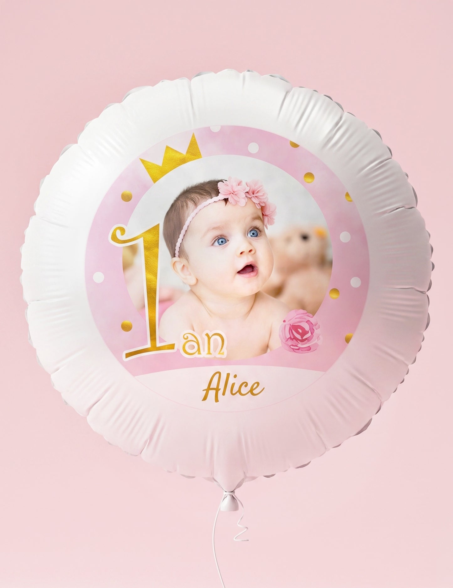 Balão de alumínio personalizável 1 ano rosa e dourado 50 cm