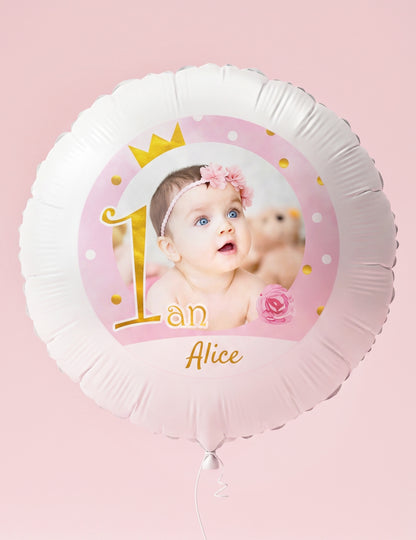 Balão de alumínio personalizável 1 ano rosa e dourado 50 cm