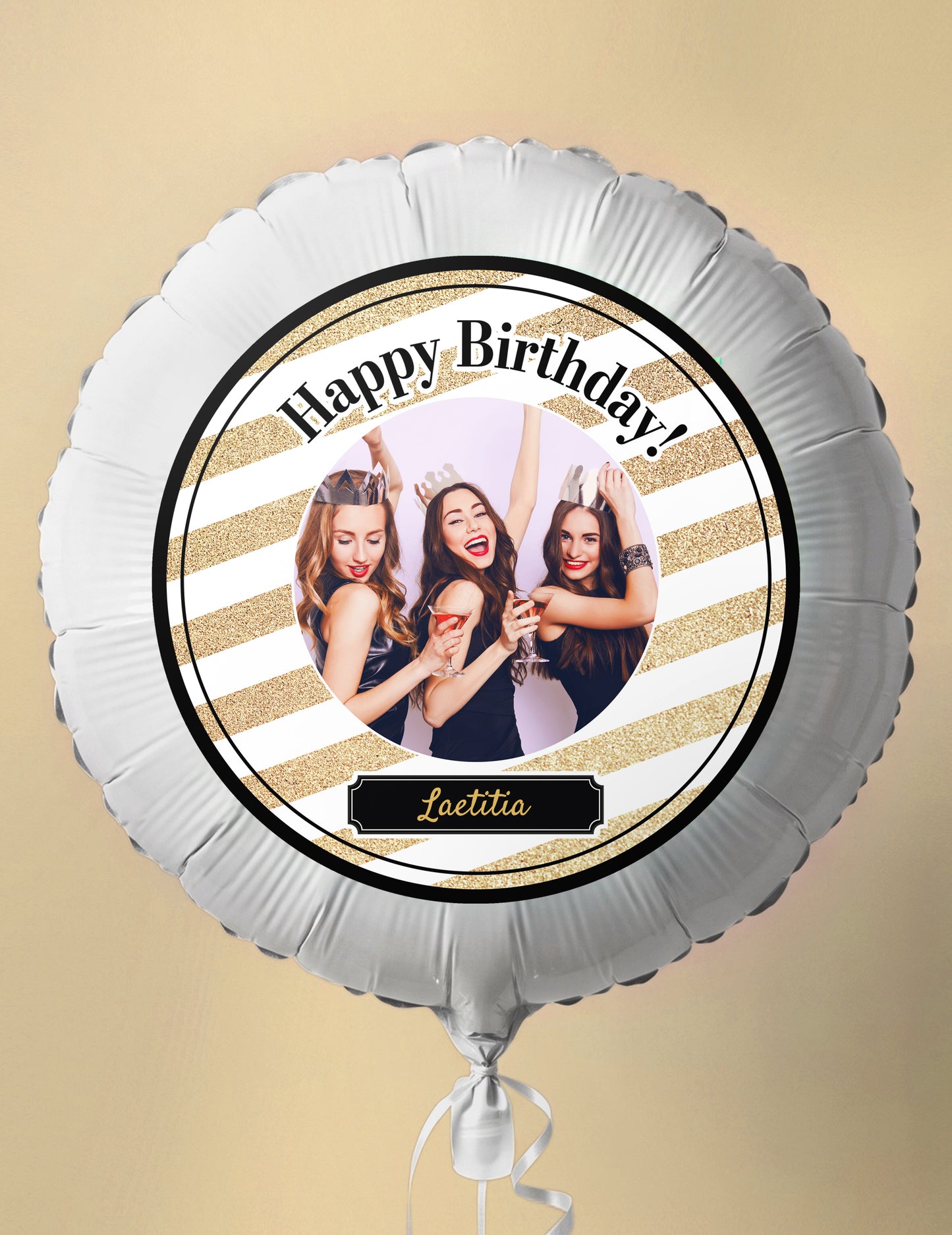 Balão de alumínio personalizável preto e dourado 50 cm