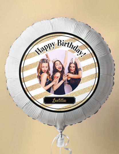 Balão de alumínio personalizável preto e dourado 50 cm