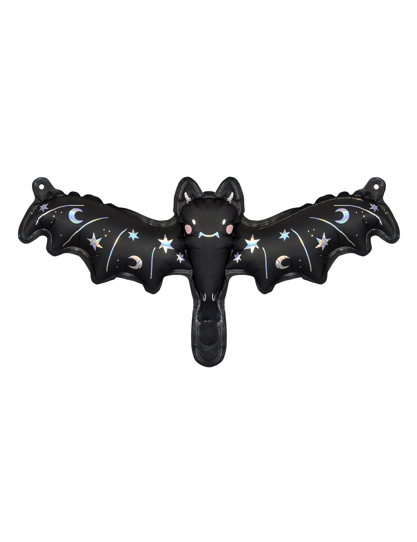 Ballon aluminium petite chauve-souris pour Halloween noir avec motifs lunes et étoiles holographiques