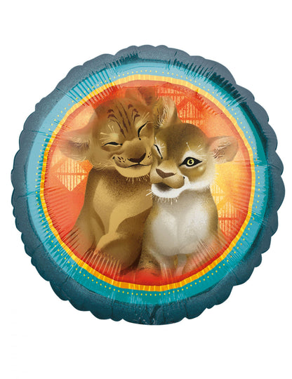 Ballon aluminium Le Roi Lion pour enfant bleu et orange avec Simba et Nala