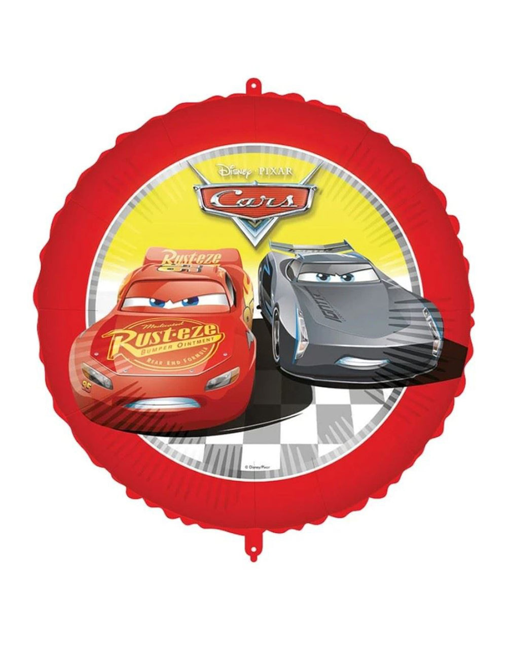 Ballon aluminium rond Cars pour enfant rouge avec Flash McQueen et Jackson Storm