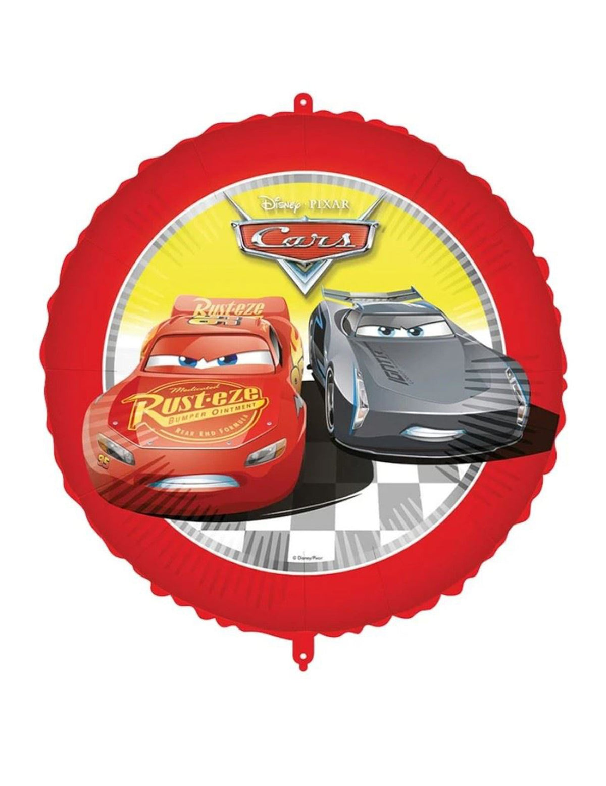 Ballon aluminium rond Cars pour enfant rouge avec Flash McQueen et Jackson Storm