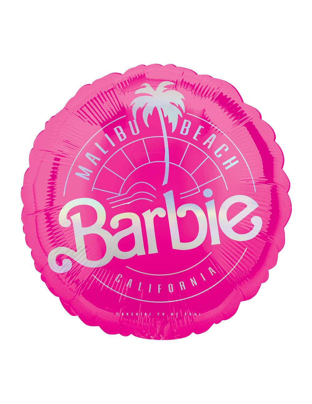 Ballon aluminium Barbie rose avec logo Malibu Beach et palmier