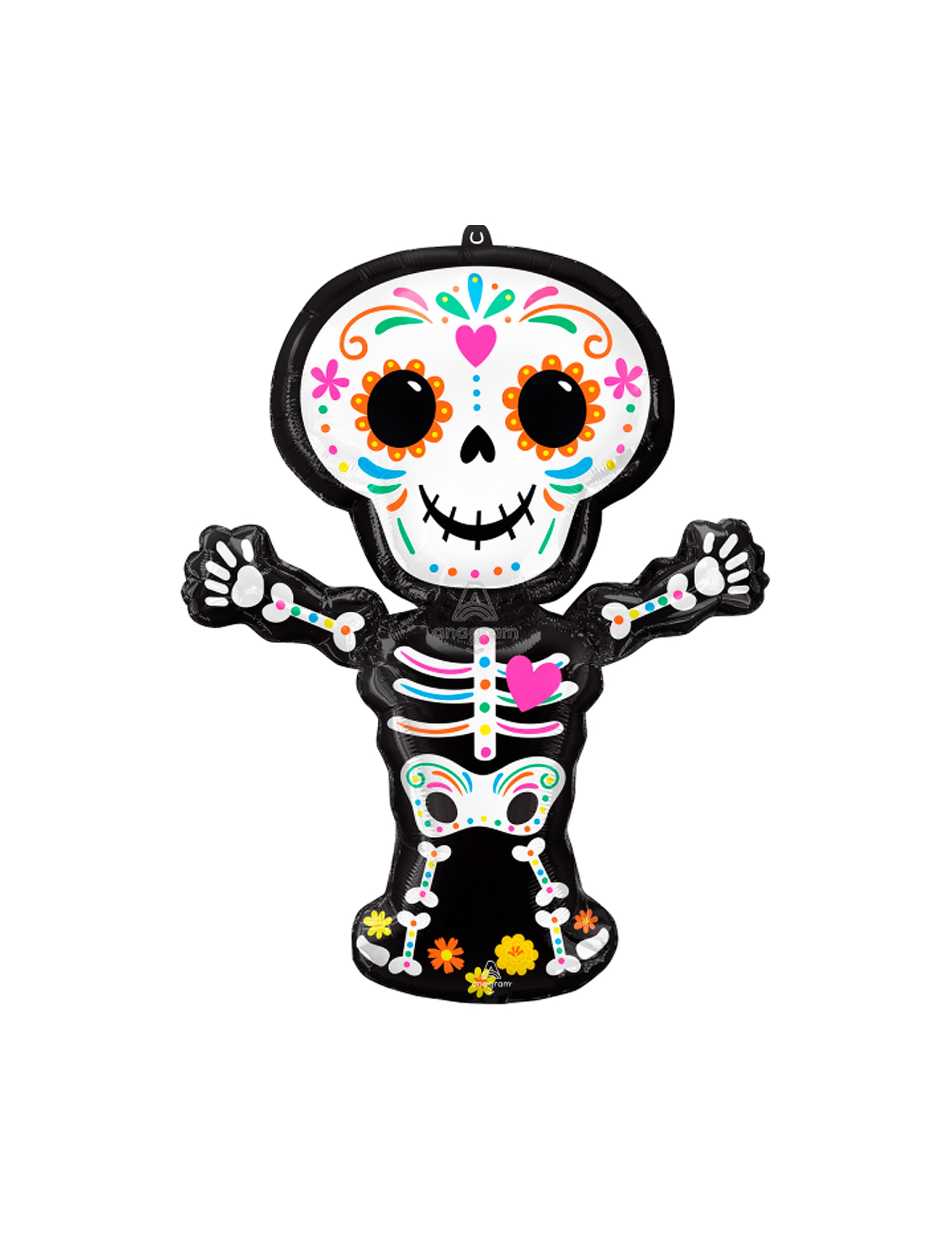 Ballon aluminium squelette Dia de los muertos noir et multicolore