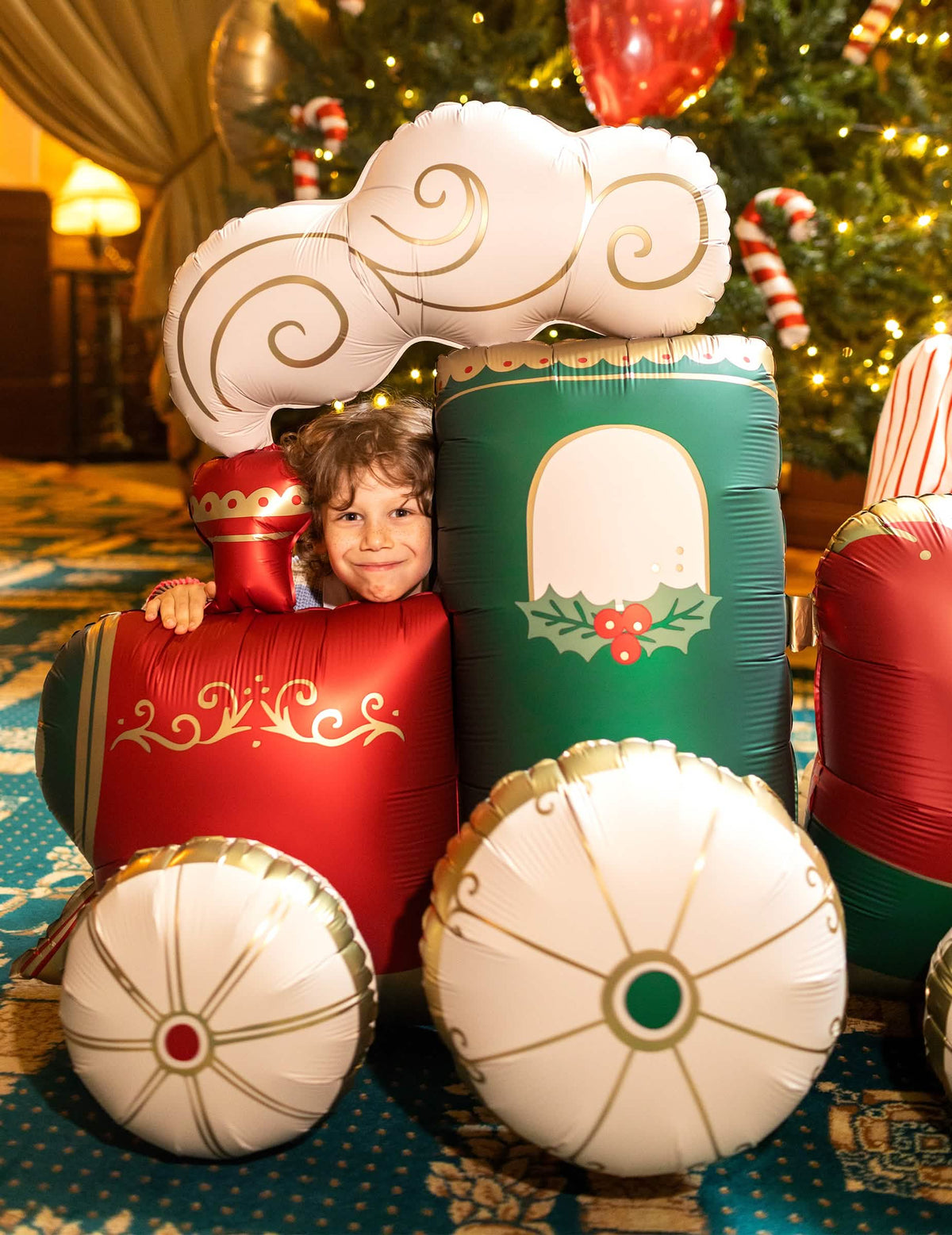 Balão de alumínio Comboio de Natal XXL verde e vermelho 221 x 96 cm