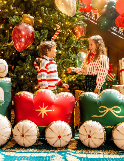 Balão de alumínio Comboio de Natal XXL verde e vermelho 221 x 96 cm