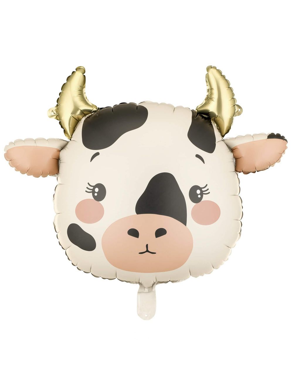 Ballon aluminium Vache pour fête blanc et noir avec cornes dorées