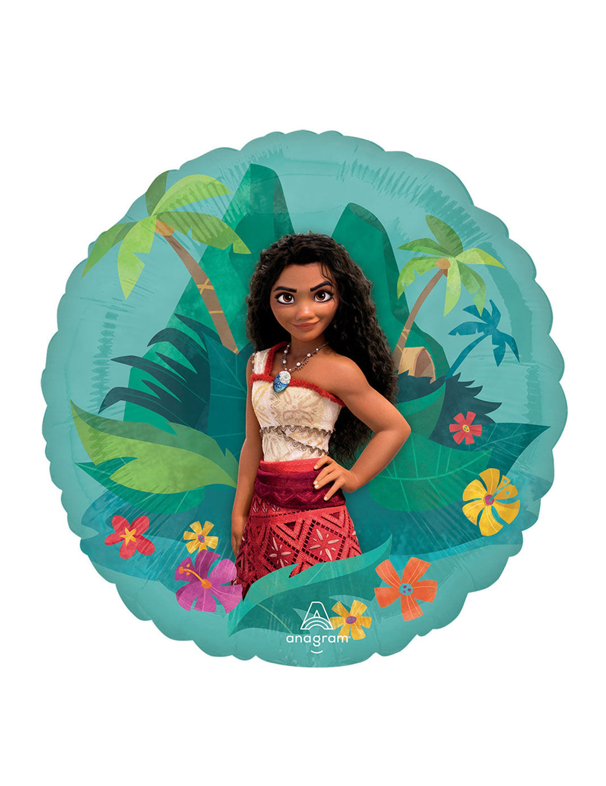 Ballon aluminium Vaiana 2 pour enfant turquoise avec décor tropical