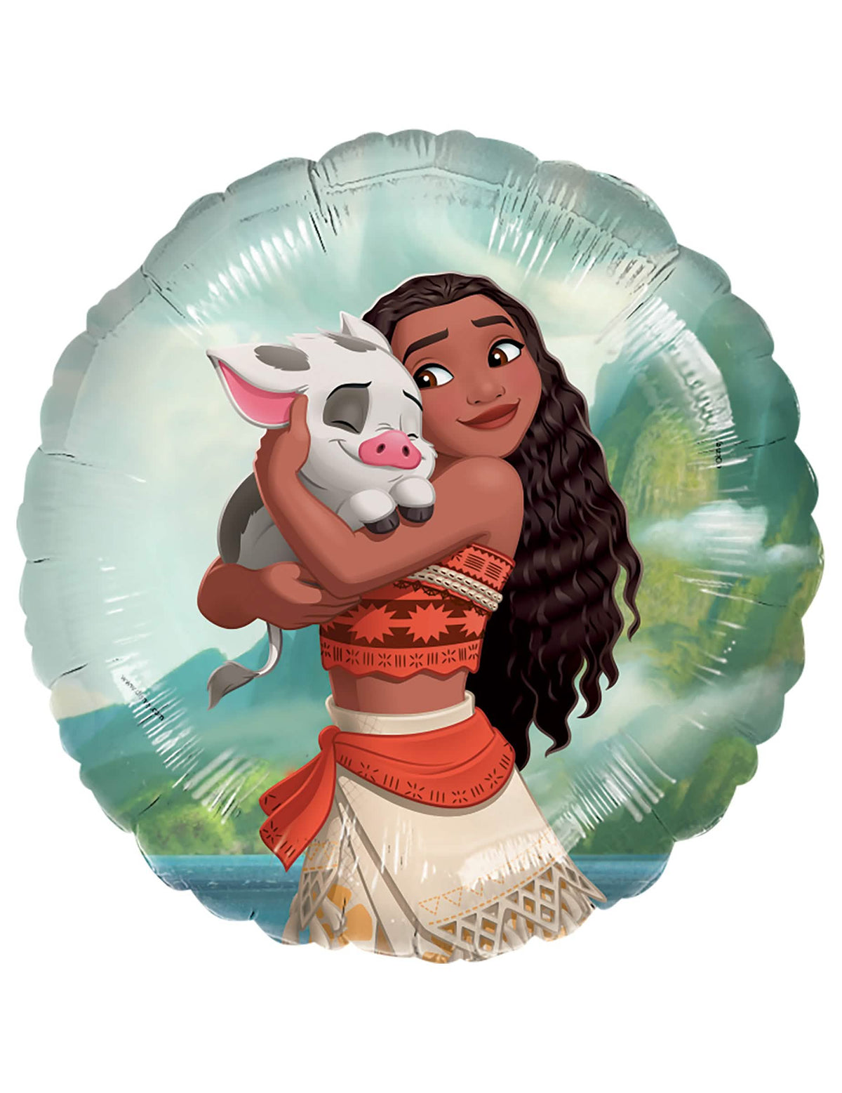 Balão de alumínio Vaiana e Pua azul e verde com ilustração