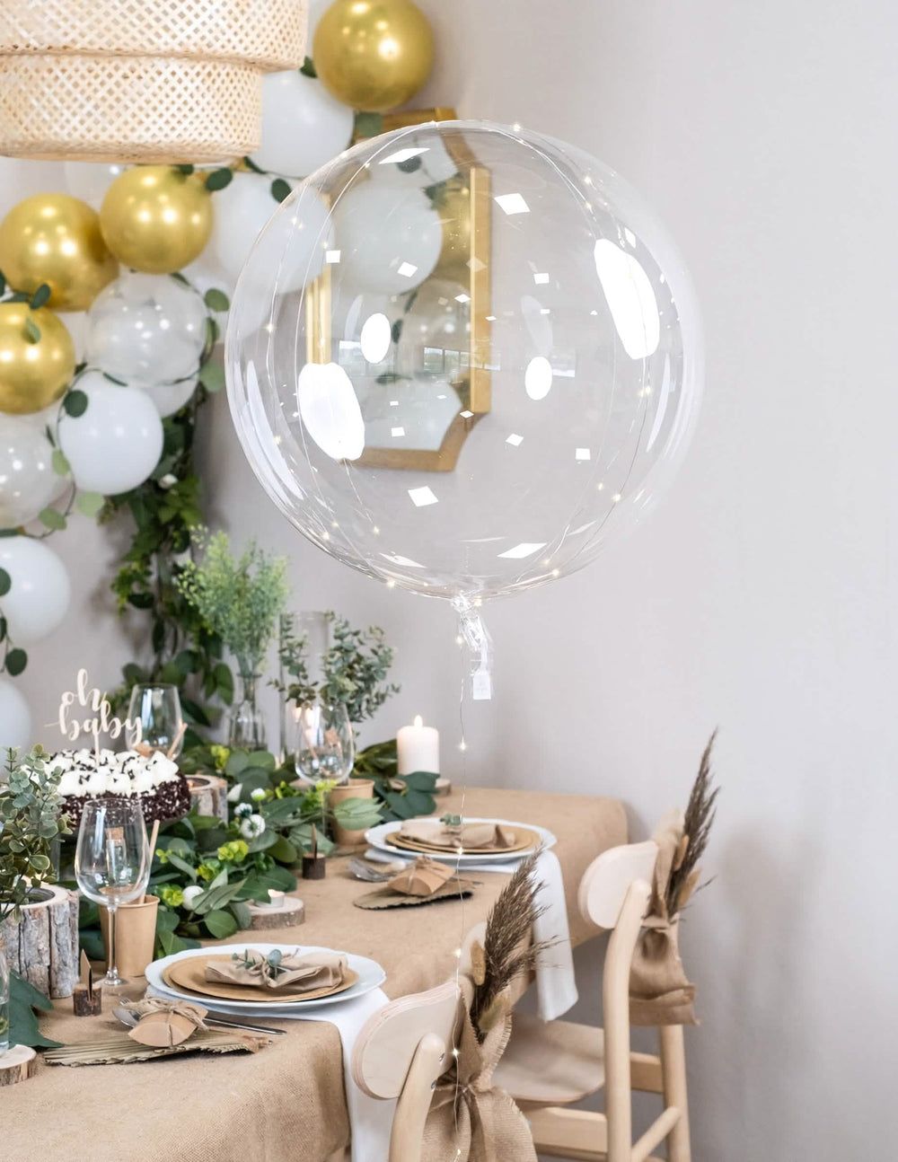 decoração de mesa do balão bolha cristal transparente para festa com LED brancas