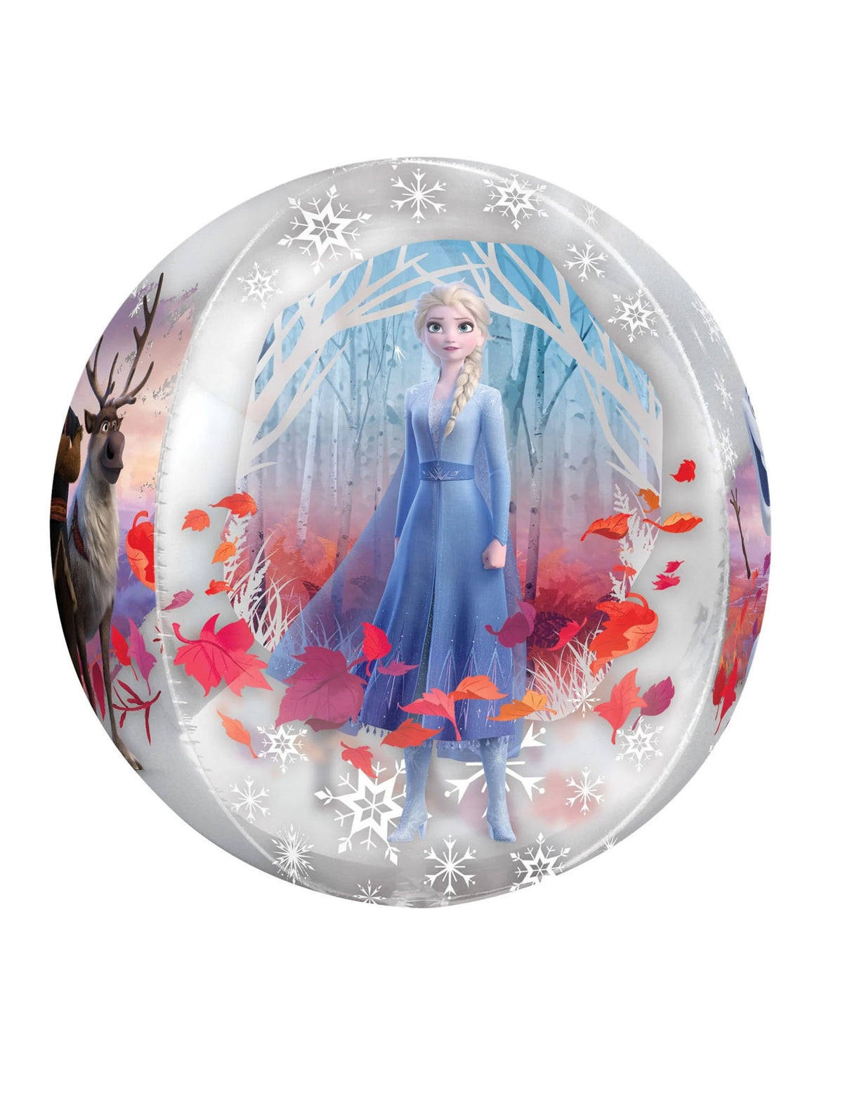 Ballon bulle transparent La Reine des Neiges 2 avec Elsa Sven et feuilles d'automne