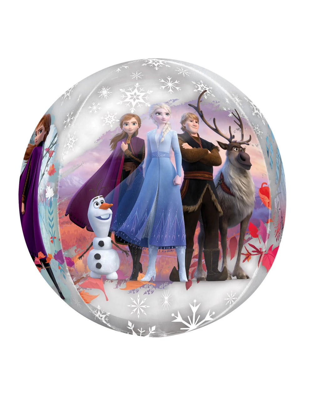 Vue d'ensemble avec Elsa Anna Olaf Kristoff et Sven du ballon bulle transparent La Reine des Neiges 2
