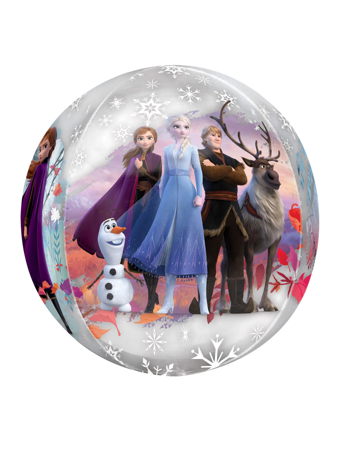 Vue d'ensemble avec Elsa Anna Olaf Kristoff et Sven du ballon bulle transparent La Reine des Neiges 2