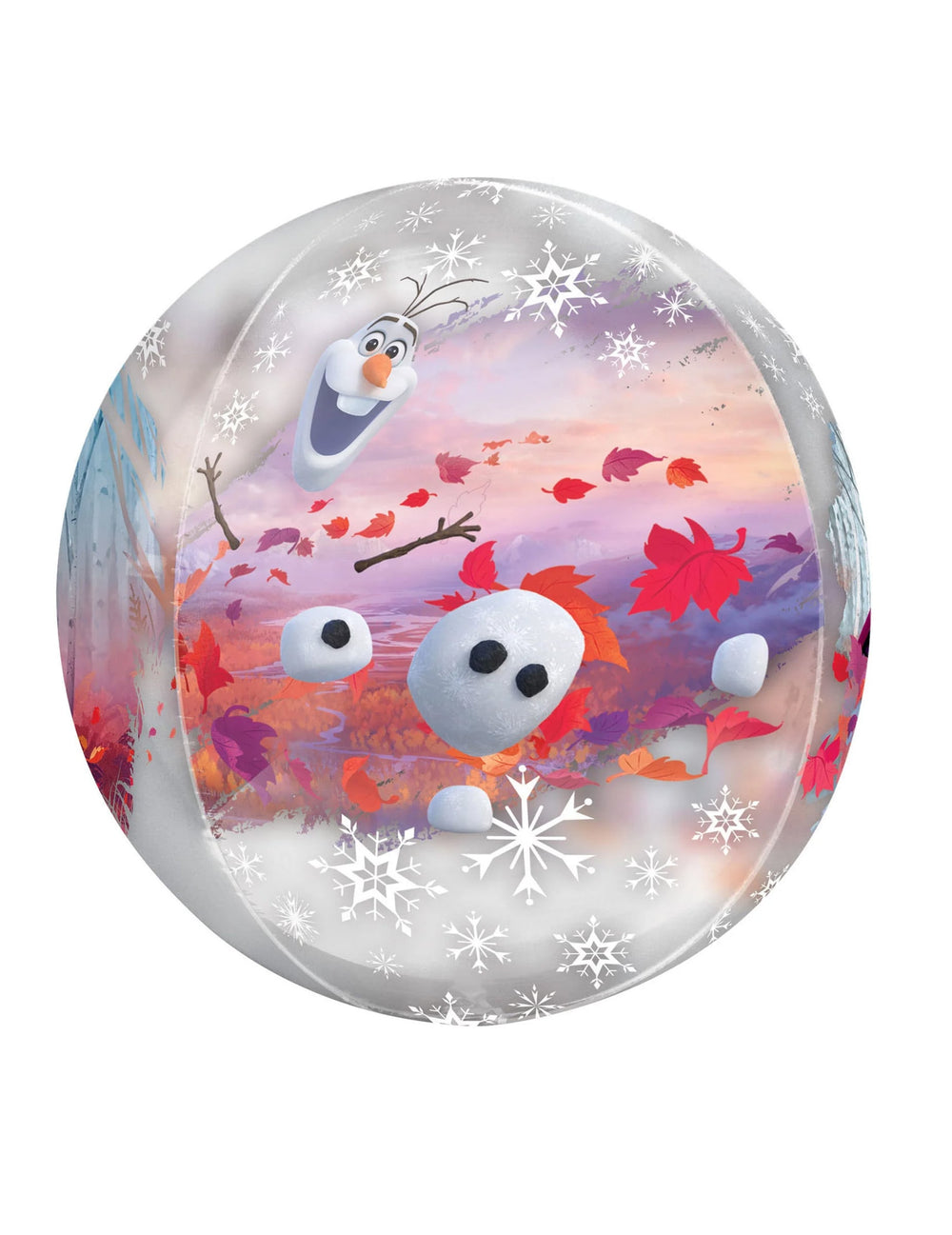 Face avec Olaf et des feuilles d'automne du ballon bulle transparent La Reine des Neiges 2