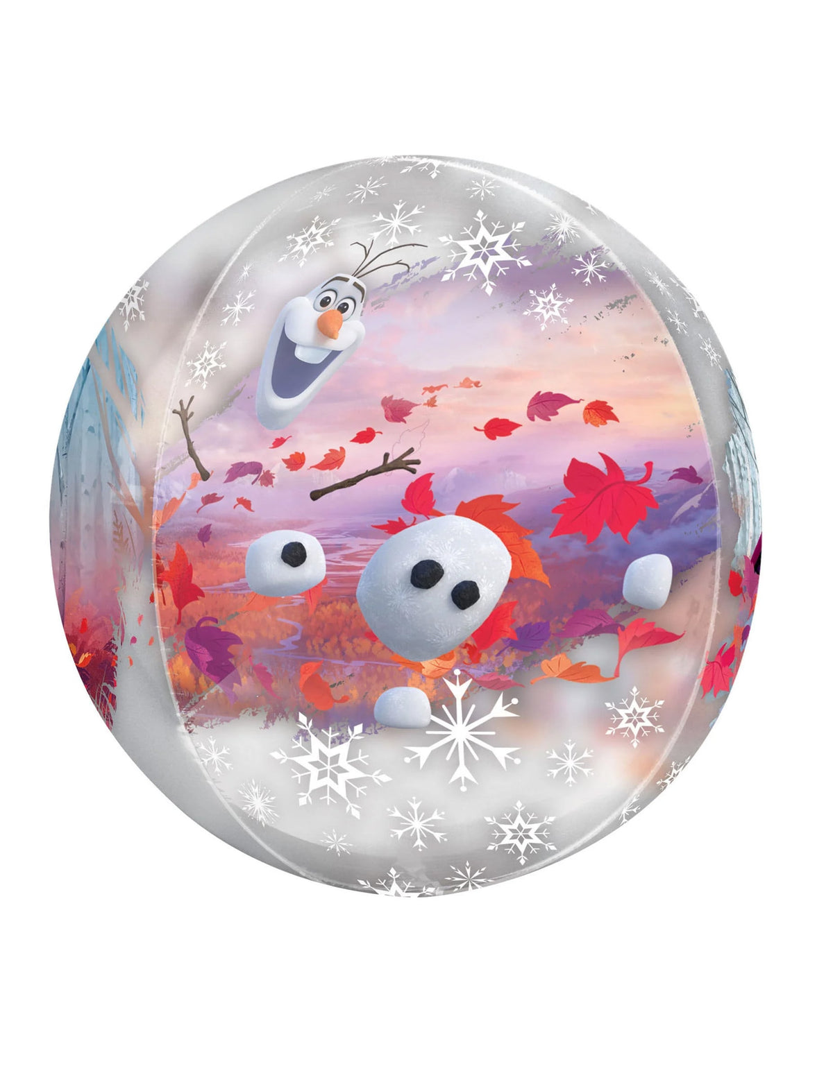 Face avec Olaf et des feuilles d'automne du ballon bulle transparent La Reine des Neiges 2
