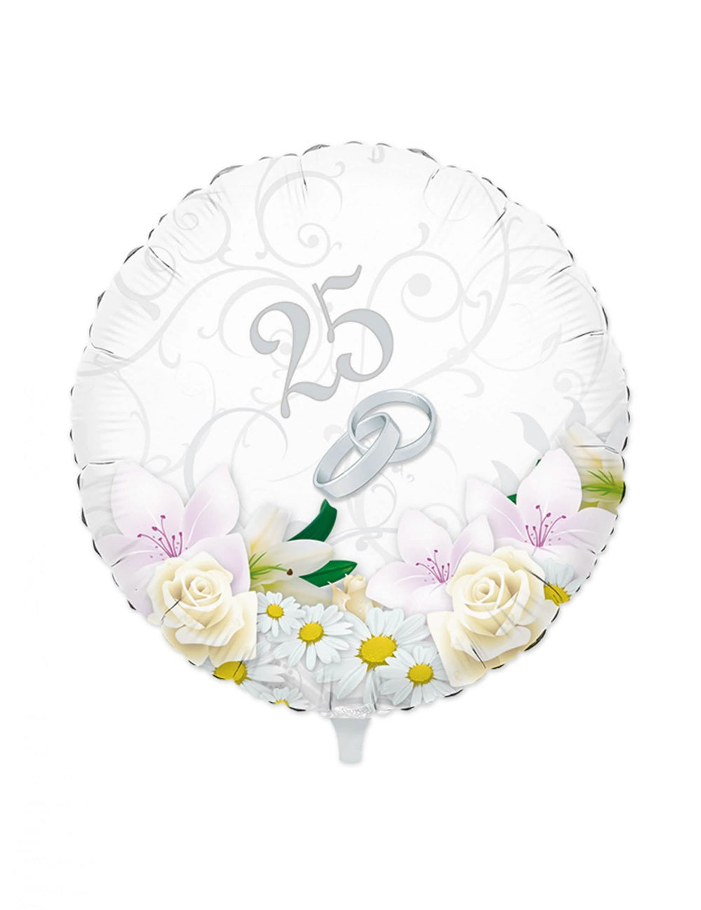 Balão de alumínio 25 anos de casamento para festa prateado com flores
